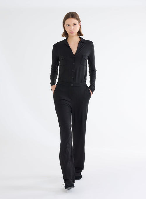 Schwarze, gerade Pailletten-Hose aus Viskose und Elasthan - MAJESTIC FILATURES