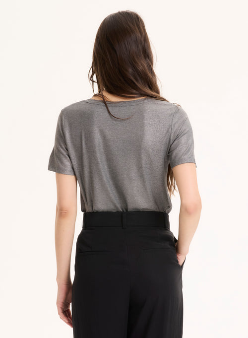 Tee shirt Gris Col V Manches Courtes en Viscose / Élasthanne - MAJESTIC FILATURES