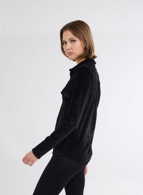 Chemise Noir Manches Longues avec Poche en Velours - MAJESTIC FILATURES
