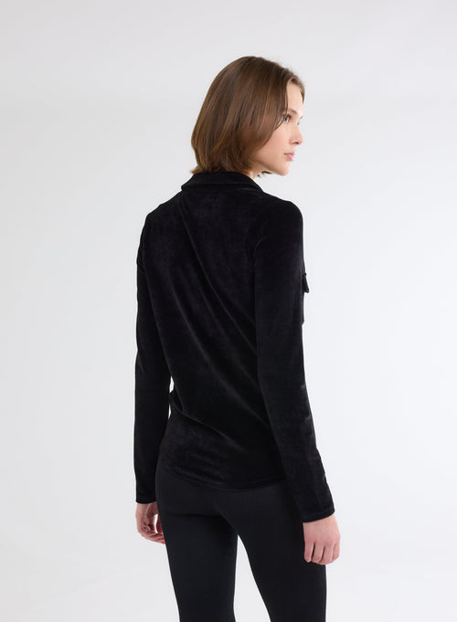 Chemise Noir Manches Longues avec Poche en Velours - MAJESTIC FILATURES