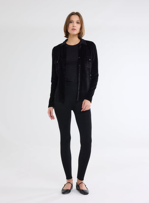 Chemise Noir Manches Longues avec Poche en Velours - MAJESTIC FILATURES