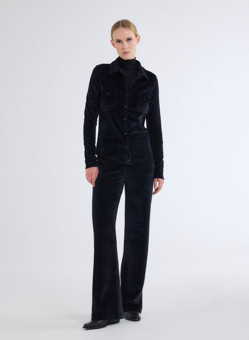 Chemise Marine Manches Longues avec Poche en Velours - MAJESTIC FILATURES