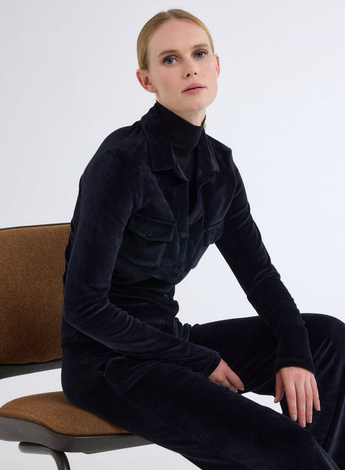 Chemise Marine Manches Longues avec Poche en Velours - MAJESTIC FILATURES