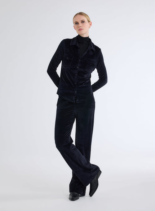 Chemise Marine Manches Longues avec Poche en Velours - MAJESTIC FILATURES