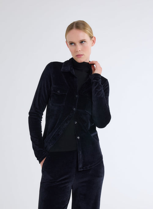 Chemise Marine Manches Longues avec Poche en Velours - MAJESTIC FILATURES