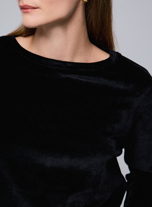 T-shirt Noir Col Bateau Manches Longues en Coton Organique / Modal / Elasthanne - MAJESTIC FILATURES