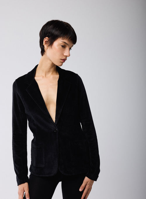Long-sleeved Black Jacket in Organic Cotton / Modal / Elastane - MAJESTIC FILATURES