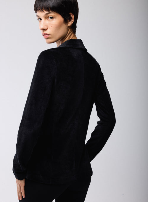 Long-sleeved Black Jacket in Organic Cotton / Modal / Elastane - MAJESTIC FILATURES