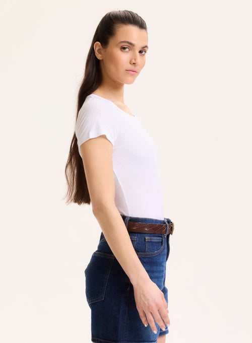 Camiseta blanca de viscosa / elastano de manga corta y cuello redondo - MAJESTIC FILATURES