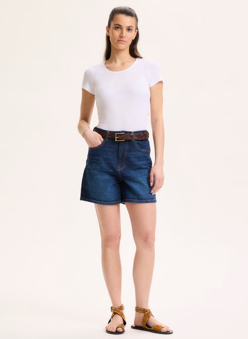 Camiseta blanca de viscosa / elastano de manga corta y cuello redondo - MAJESTIC FILATURES