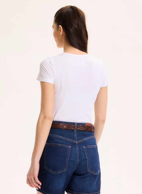 Camiseta blanca de viscosa / elastano de manga corta y cuello redondo - MAJESTIC FILATURES
