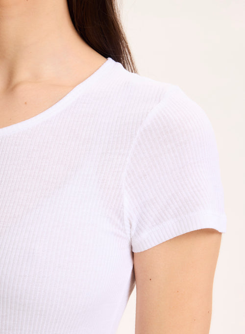 Camiseta blanca de viscosa / elastano de manga corta y cuello redondo - MAJESTIC FILATURES