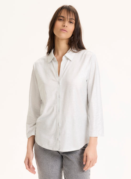 Camisa de lino plateada de manga tres cuartos - MAJESTIC FILATURES