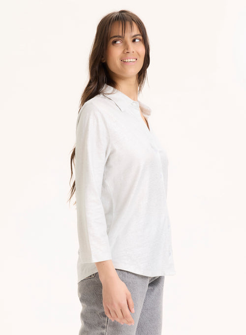 Camisa de lino plateada de manga tres cuartos - MAJESTIC FILATURES