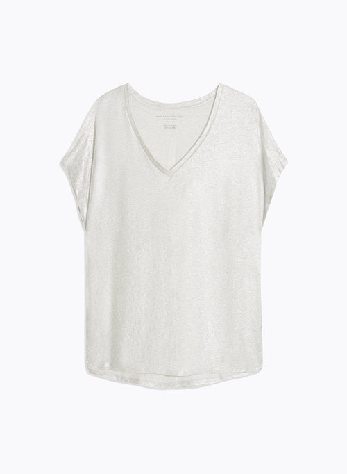Camiseta plateada de manga corta y cuello en V Lino / Elastano - MAJESTIC FILATURES