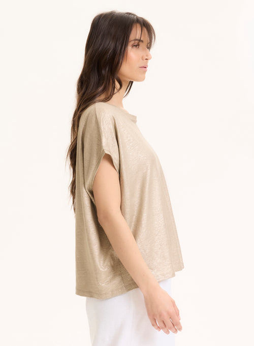 Beige Linen / Elastane Sleeveless Crew Neck T-Shirt - MAJESTIC FILATURES