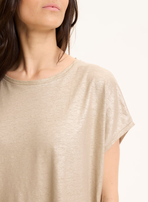 Beige Linen / Elastane Sleeveless Crew Neck T-Shirt - MAJESTIC FILATURES
