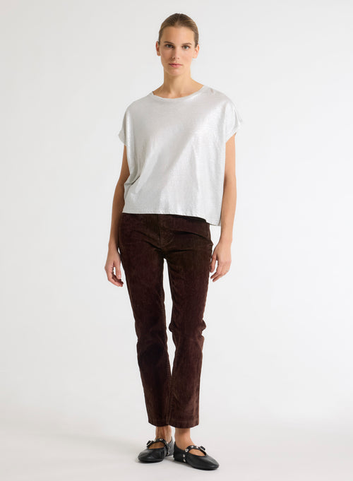 Silver Linen / Elastane Sleeveless Round Neck T-Shirt - MAJESTIC FILATURES