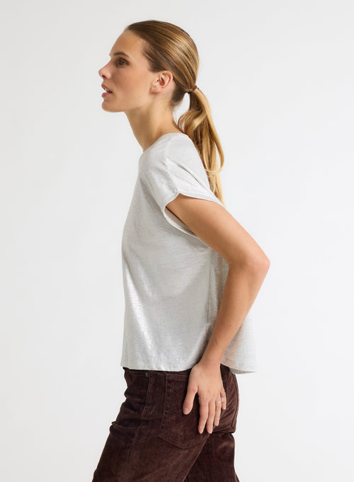 Silver Linen / Elastane Sleeveless Round Neck T-Shirt - MAJESTIC FILATURES