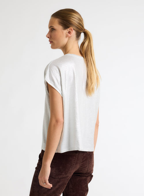Silver Linen / Elastane Sleeveless Round Neck T-Shirt - MAJESTIC FILATURES
