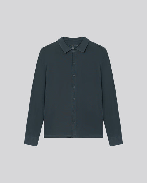 Grey Shirt Long Sleeve Shirt in Organic Cotton / Elastane - MAJESTIC FILATURES