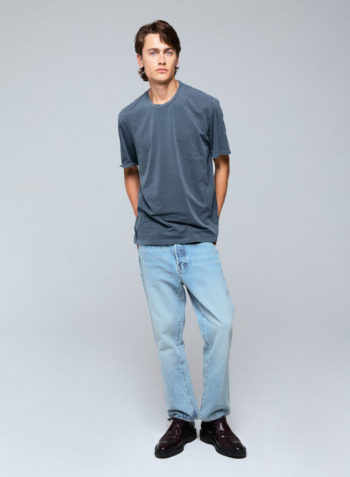 Camiseta gris de manga corta con cuello redondo en algodón orgánico / elastano - MAJESTIC FILATURES