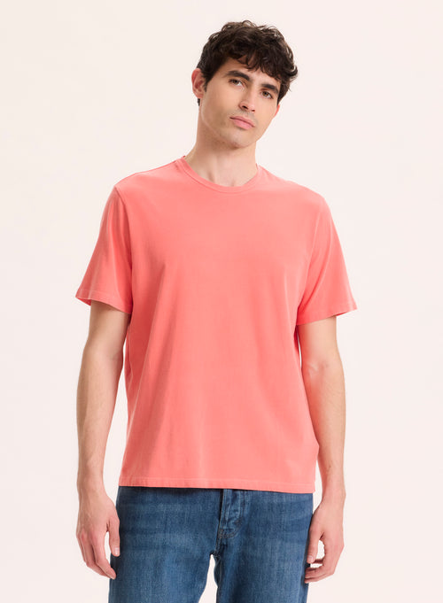 Orangefarbenes Kurzarm-T-Shirt mit Rundhalsausschnitt aus Bio-Baumwolle / Elasthan - MAJESTIC FILATURES