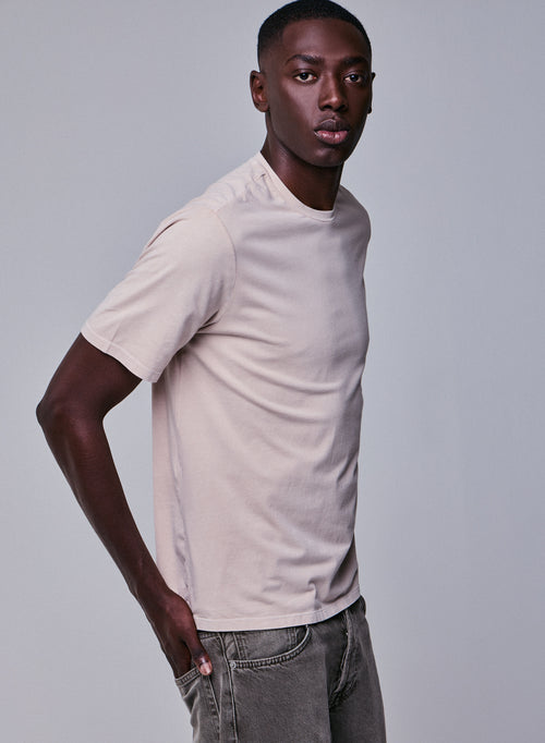 Beige Round Neck Short Sleeve T-shirt in Organic Cotton / Elastane - MAJESTIC FILATURES