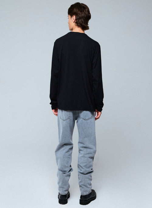 Black Henry Long Sleeve Crew Neck Organic Cotton T-Shirt - MAJESTIC FILATURES