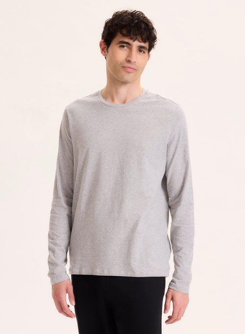 Grey Round Neck Long Sleeve Organic Cotton T-Shirt - MAJESTIC FILATURES