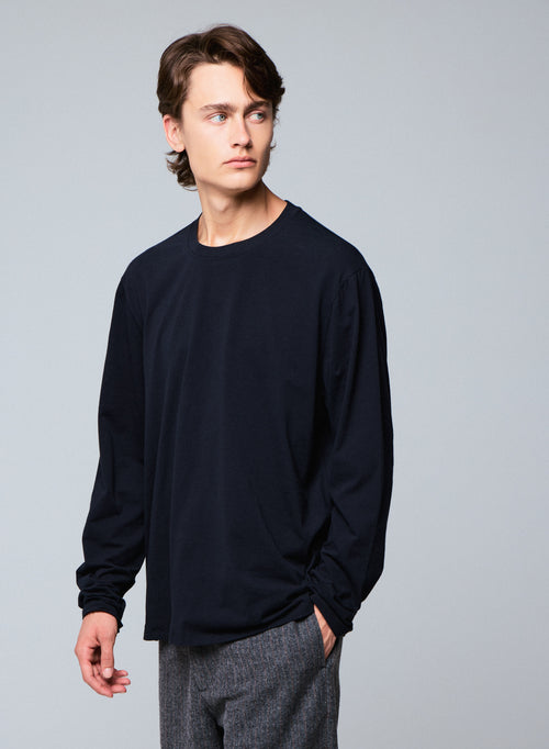 Camiseta de manga larga con cuello redondo negra en algodón orgánico / elastano - MAJESTIC FILATURES