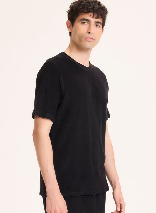 Black T-shirt Round Neck Short Sleeve in Organic Cotton / Modal - MAJESTIC FILATURES