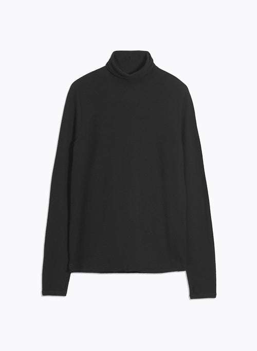 T-shirt Noir Col Roulé Manches Mitaines en 100% Cachemire - MAJESTIC FILATURES