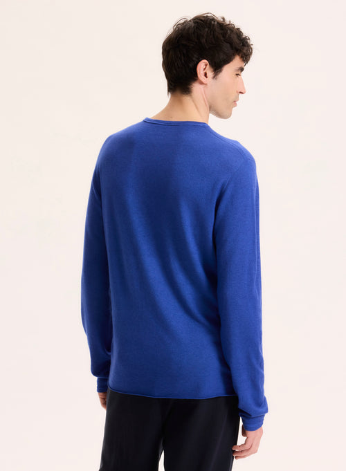 Blue Round Neck Long Sleeve Cashmere T-Shirt - MAJESTIC FILATURES