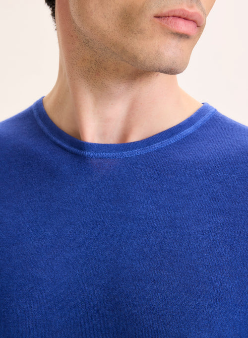 Blue Round Neck Long Sleeve Cashmere T-Shirt - MAJESTIC FILATURES
