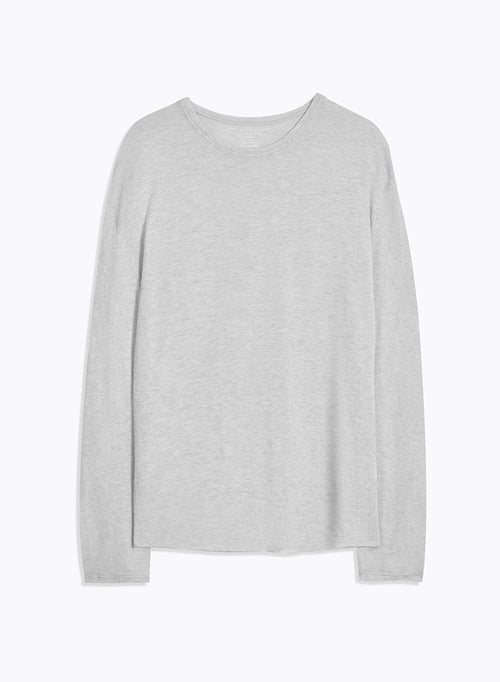 Grey Long Sleeve Round Neck Cashmere T-shirt - MAJESTIC FILATURES