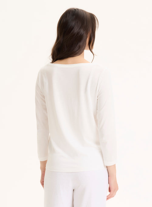 White Boat Neck T-shirt with Three-Quarter Sleeves - MAJESTIC FILATURES