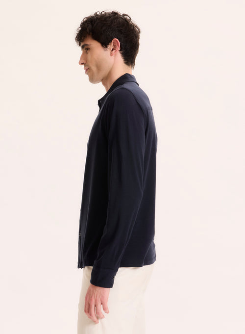 Navy Collar Long Sleeve Shirt Lyocell / Organic Cotton - MAJESTIC FILATURES