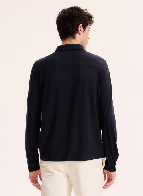 Navy Collar Long Sleeve Shirt Lyocell / Organic Cotton - MAJESTIC FILATURES