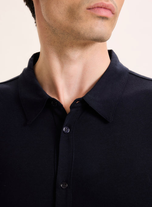 Navy Collar Long Sleeve Shirt Lyocell / Organic Cotton - MAJESTIC FILATURES