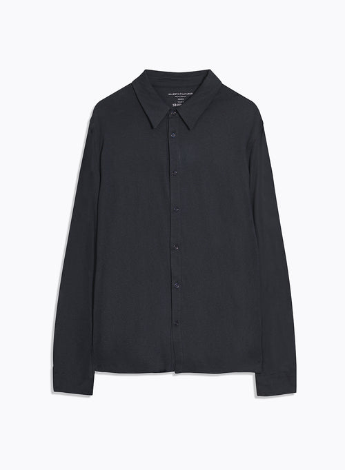 Navy Collar Long Sleeve Shirt Lyocell / Organic Cotton - MAJESTIC FILATURES