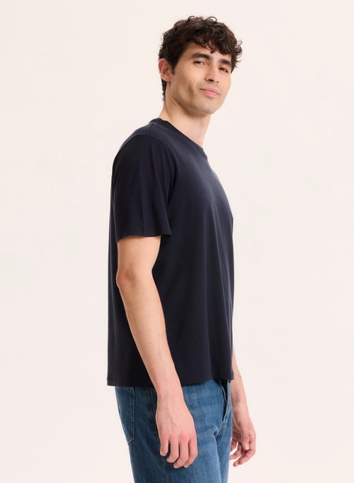 Tee shirt Marine Col Rond Manches Courtes en Lyocell / Tencel / Coton organique - MAJESTIC FILATURES