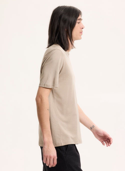 Beige T-shirt Round Neck Short Sleeve - MAJESTIC FILATURES