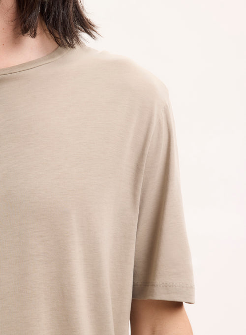 Beige T-shirt Round Neck Short Sleeve - MAJESTIC FILATURES