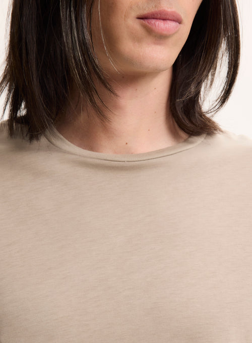 Beige T-shirt Round Neck Short Sleeve - MAJESTIC FILATURES