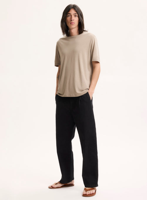 Beige T-shirt Round Neck Short Sleeve - MAJESTIC FILATURES