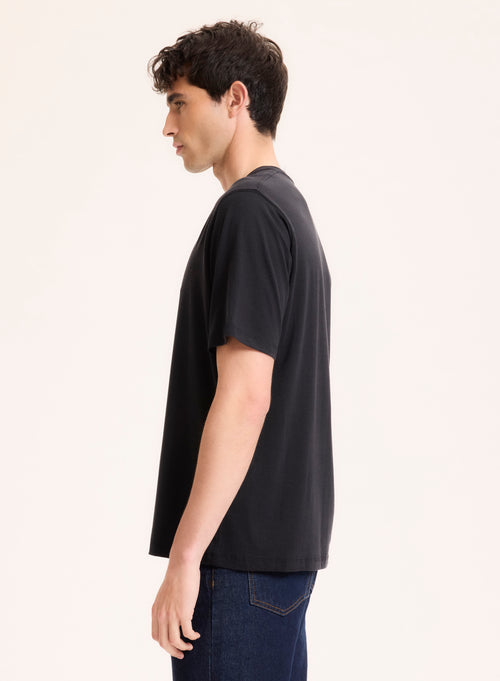 Schwarzes T-Shirt mit Rundhalsausschnitt und kurzen Ärmeln aus Lyocell / Tencel / organischer Baumwolle - MAJESTIC FILATURES