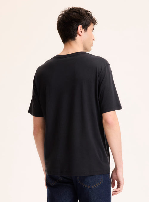 Schwarzes T-Shirt mit Rundhalsausschnitt und kurzen Ärmeln aus Lyocell / Tencel / organischer Baumwolle - MAJESTIC FILATURES