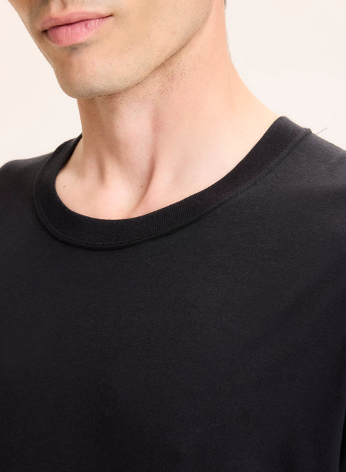 Schwarzes T-Shirt mit Rundhalsausschnitt und kurzen Ärmeln aus Lyocell / Tencel / organischer Baumwolle - MAJESTIC FILATURES