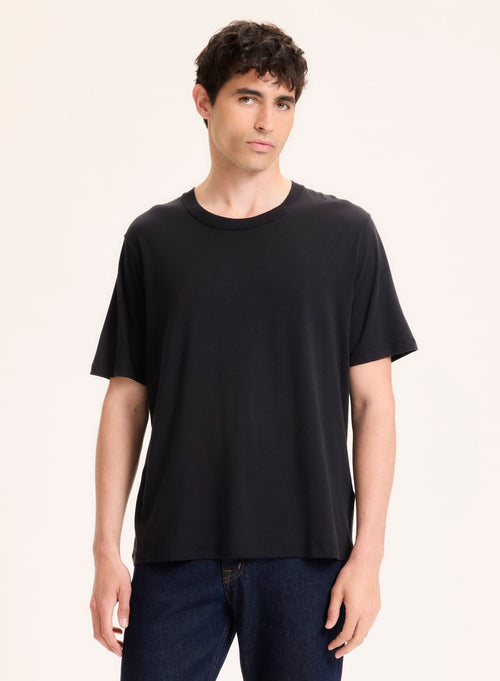 Schwarzes T-Shirt mit Rundhalsausschnitt und kurzen Ärmeln aus Lyocell / Tencel / organischer Baumwolle - MAJESTIC FILATURES